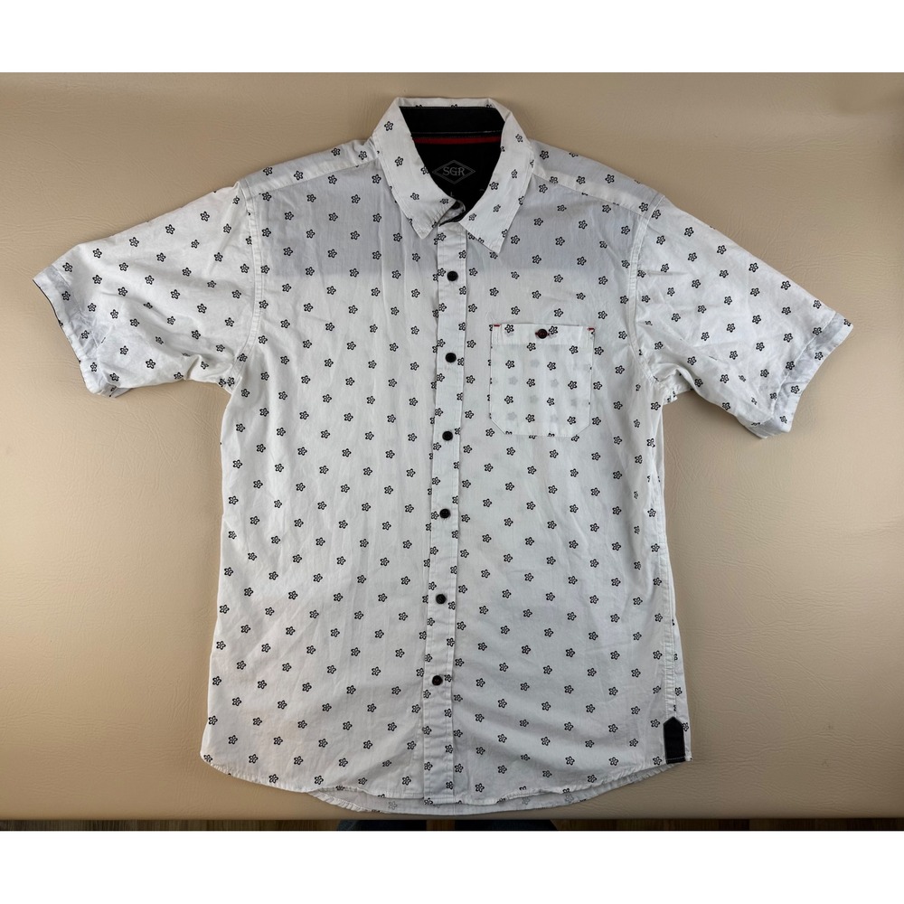 Floral Boho Button Down Shirt Short Sleeve White Size L SGR